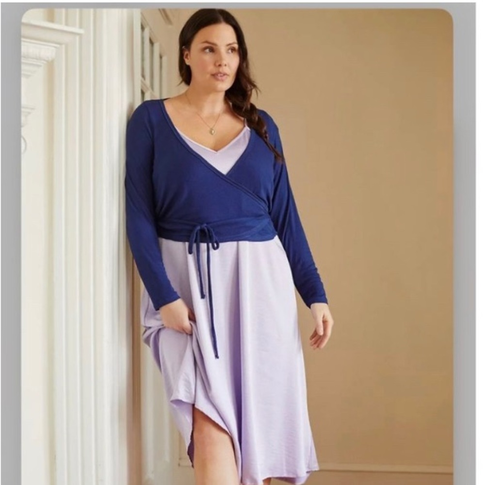 Anthropologie Navy Wrap Top with Lavender Long Sleeve Dress